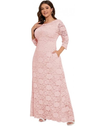 Women's Plus Size Floral Lace Wedding Dress 3 4 Sleeve Bridesmaid Evening Party Long Maxi Dresses with Pockets B-pink $31.89 ...