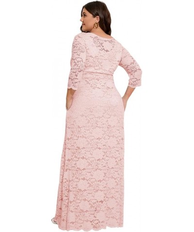 Women's Plus Size Floral Lace Wedding Dress 3 4 Sleeve Bridesmaid Evening Party Long Maxi Dresses with Pockets B-pink $31.89 ...