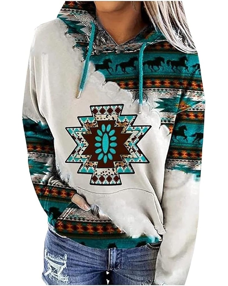 Women's Aztec Hoodie Western Clothes for Women Geometric Ethnic Graphic Western Sweatshirts Sweater Shirts Girls C-sky Blue $...