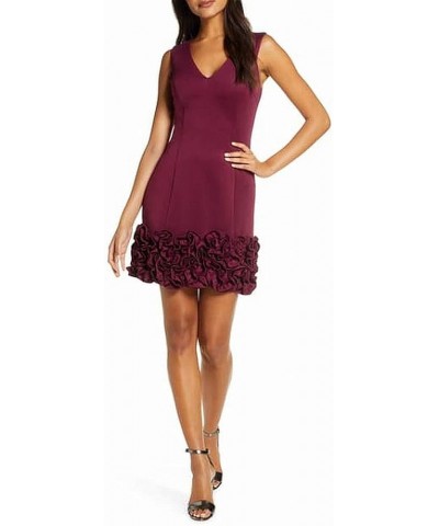 Women's V-Neck Ruffle Hem Sleeveless Dress Wine $52.92 Dresses