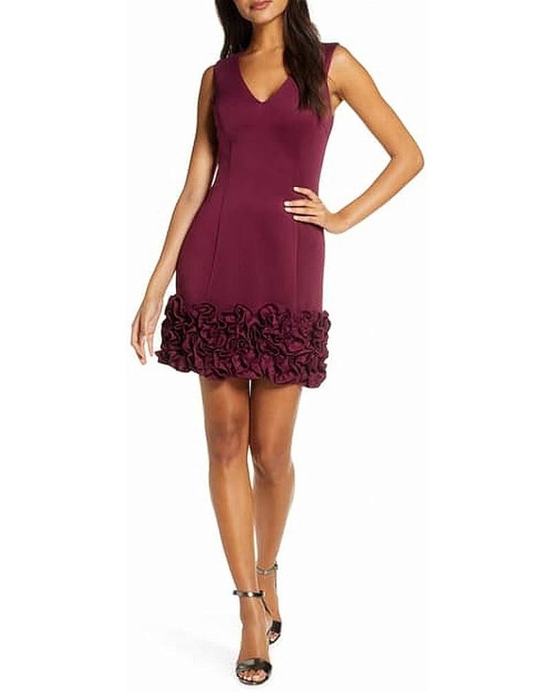 Women's V-Neck Ruffle Hem Sleeveless Dress Wine $52.92 Dresses