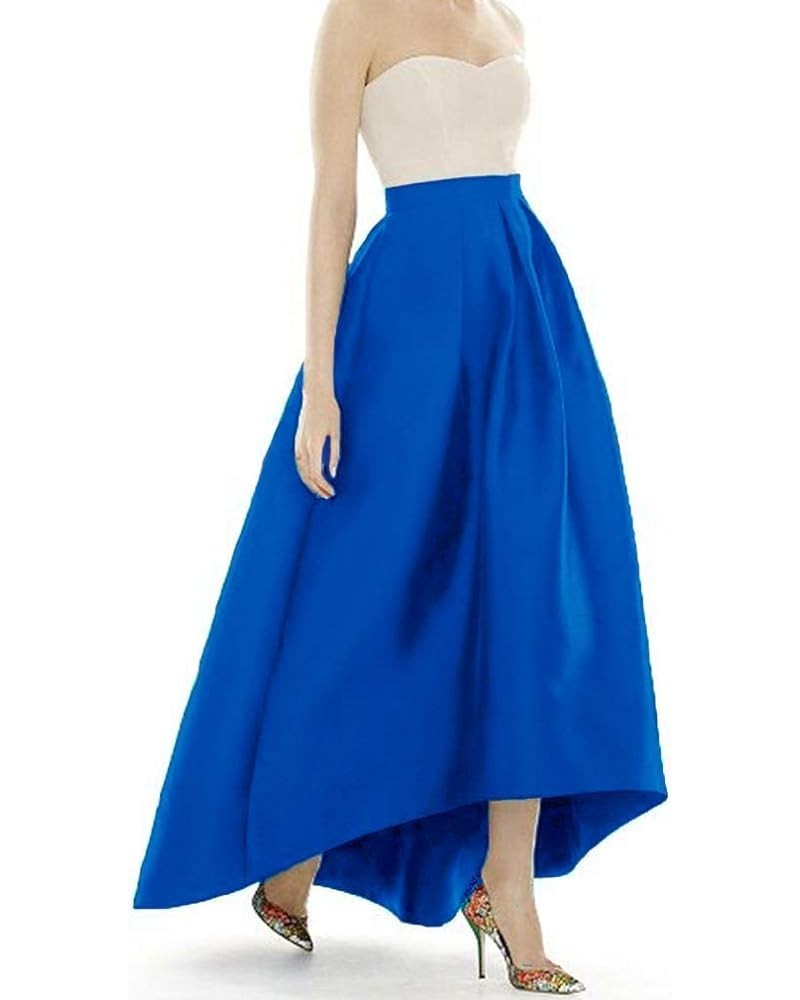 Women’s Taffeta Maxi Skirts Front Short Long Back High Waist Fomal Prom Party Skirts with Pockets Royal Blue $16.40 Skirts