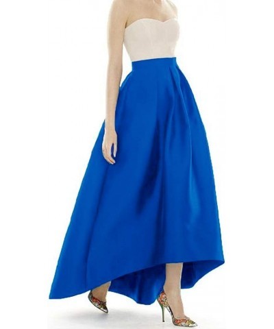 Women’s Taffeta Maxi Skirts Front Short Long Back High Waist Fomal Prom Party Skirts with Pockets Royal Blue $16.40 Skirts