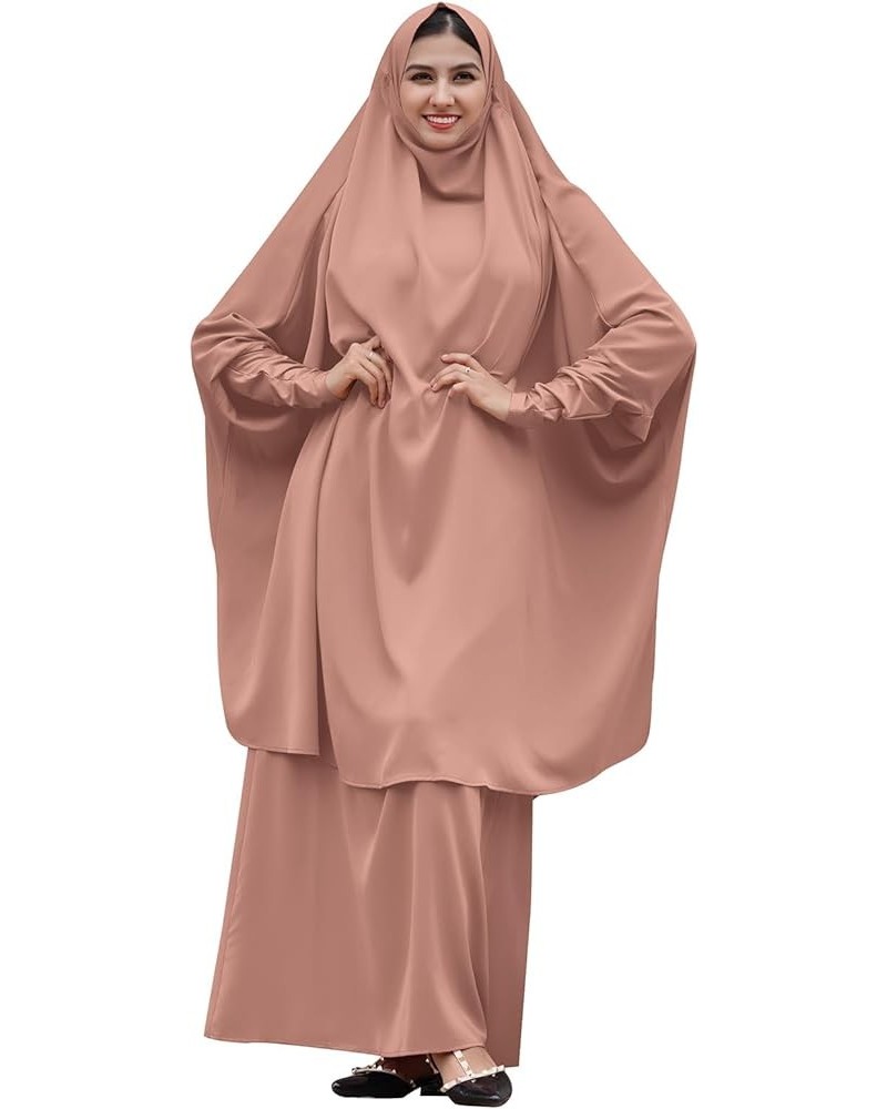 Two Pieces Jilbab Modest Dress for Muslim Women Long Maxi Khimar + Skirt with Hijab Burkas Islamic Abaya Dress Outfit Khaki $...