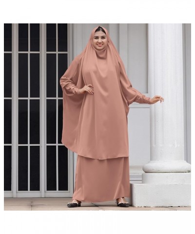 Two Pieces Jilbab Modest Dress for Muslim Women Long Maxi Khimar + Skirt with Hijab Burkas Islamic Abaya Dress Outfit Khaki $...