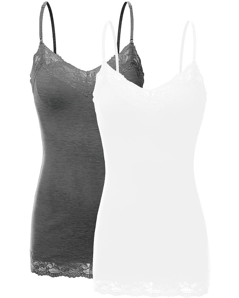 2 or 4 Pack Women's Junior and Plus Adjustable Spaghetti Strap Lace Tank Top 2pack - Heather Charcoal/White $11.79 Tanks