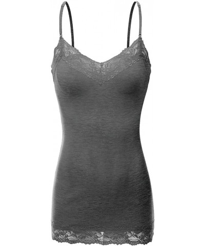 2 or 4 Pack Women's Junior and Plus Adjustable Spaghetti Strap Lace Tank Top 2pack - Heather Charcoal/White $11.79 Tanks