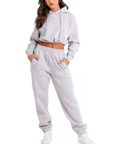 Women's 2023 Fall Two Piece Outfit Long Sleeve Oversized Cropped Hoodie Long Pants Tracksuit Sweatsuits Jogger Set Gray $34.6...