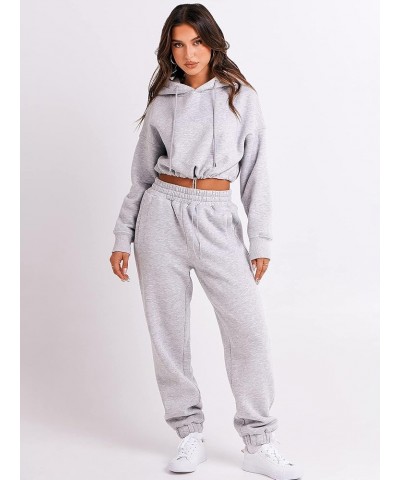 Women's 2023 Fall Two Piece Outfit Long Sleeve Oversized Cropped Hoodie Long Pants Tracksuit Sweatsuits Jogger Set Gray $34.6...