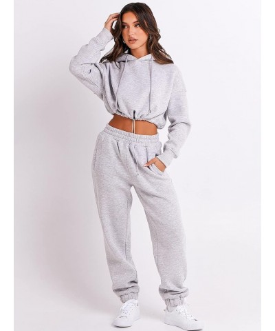 Women's 2023 Fall Two Piece Outfit Long Sleeve Oversized Cropped Hoodie Long Pants Tracksuit Sweatsuits Jogger Set Gray $34.6...