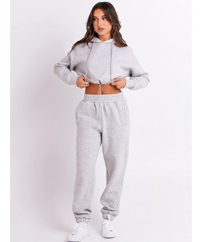 Women's 2023 Fall Two Piece Outfit Long Sleeve Oversized Cropped Hoodie Long Pants Tracksuit Sweatsuits Jogger Set Gray $34.6...