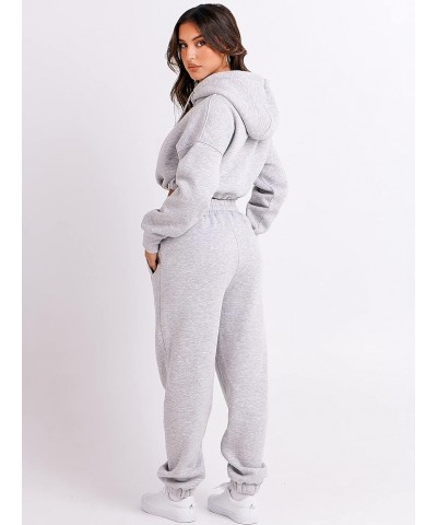 Women's 2023 Fall Two Piece Outfit Long Sleeve Oversized Cropped Hoodie Long Pants Tracksuit Sweatsuits Jogger Set Gray $34.6...