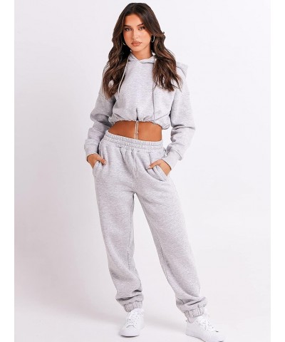 Women's 2023 Fall Two Piece Outfit Long Sleeve Oversized Cropped Hoodie Long Pants Tracksuit Sweatsuits Jogger Set Gray $34.6...