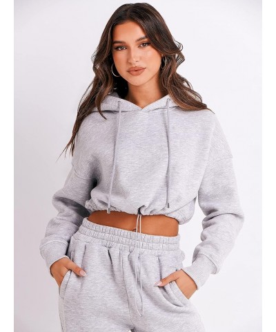 Women's 2023 Fall Two Piece Outfit Long Sleeve Oversized Cropped Hoodie Long Pants Tracksuit Sweatsuits Jogger Set Gray $34.6...