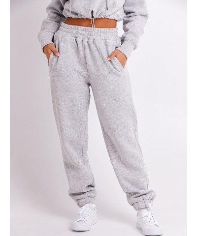 Women's 2023 Fall Two Piece Outfit Long Sleeve Oversized Cropped Hoodie Long Pants Tracksuit Sweatsuits Jogger Set Gray $34.6...