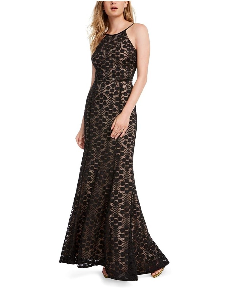 Women's Lace Up Lace Halter Gown Black/Nude $16.22 Dresses