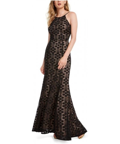 Women's Lace Up Lace Halter Gown Black/Nude $16.22 Dresses