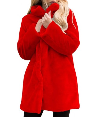 Women's Faux Fur Leopard Coat Winter Warm Loose Lapel Fleece Sherpa Cardigan Fuzzy Outwear Jacket Red $20.56 Dresses