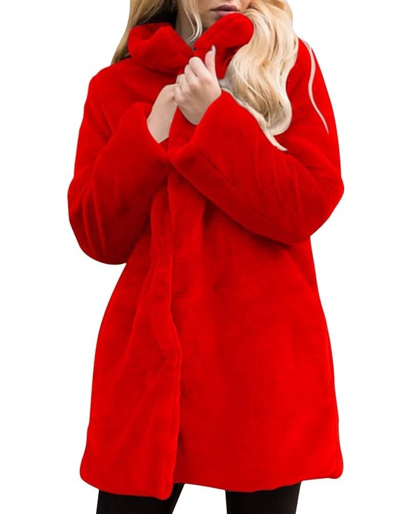 Women's Faux Fur Leopard Coat Winter Warm Loose Lapel Fleece Sherpa Cardigan Fuzzy Outwear Jacket Red $20.56 Dresses