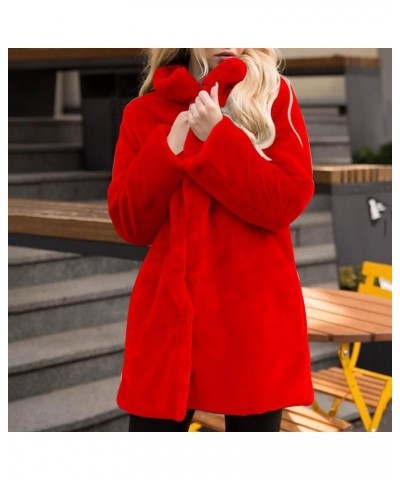 Women's Faux Fur Leopard Coat Winter Warm Loose Lapel Fleece Sherpa Cardigan Fuzzy Outwear Jacket Red $20.56 Dresses