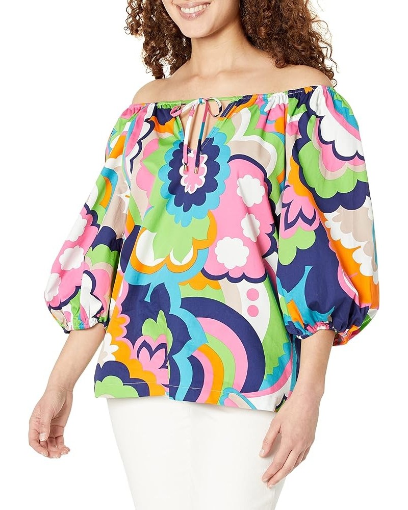 Women's Floral Print Puff Sleeve Top Multi $55.62 Blouses