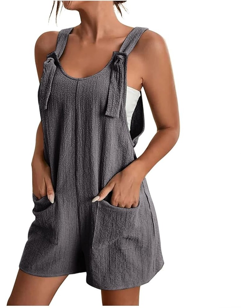 Rompers for Women Casual Cotton Linen Overall Shorts Summer Sleeveless Wide Leg Short Overalls Jumpsuits with Pockets F Gray ...