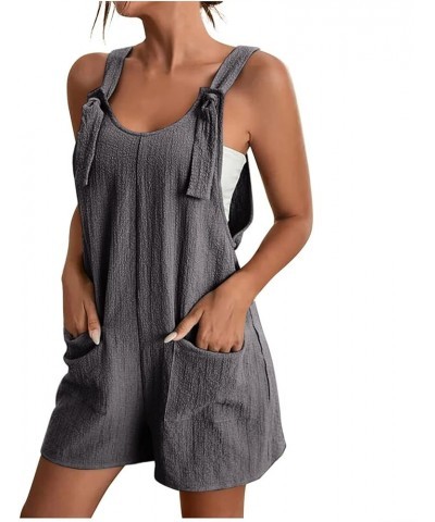 Rompers for Women Casual Cotton Linen Overall Shorts Summer Sleeveless Wide Leg Short Overalls Jumpsuits with Pockets F Gray ...