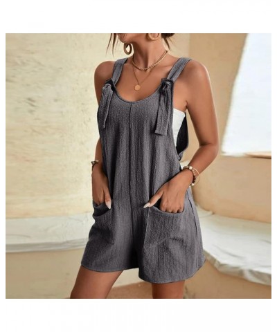 Rompers for Women Casual Cotton Linen Overall Shorts Summer Sleeveless Wide Leg Short Overalls Jumpsuits with Pockets F Gray ...