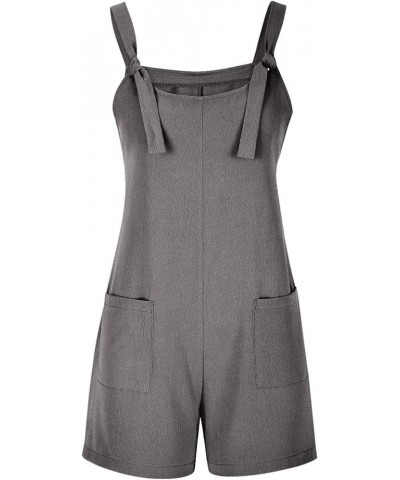 Rompers for Women Casual Cotton Linen Overall Shorts Summer Sleeveless Wide Leg Short Overalls Jumpsuits with Pockets F Gray ...