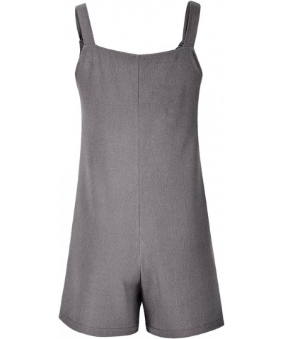 Rompers for Women Casual Cotton Linen Overall Shorts Summer Sleeveless Wide Leg Short Overalls Jumpsuits with Pockets F Gray ...