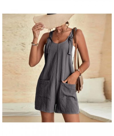 Rompers for Women Casual Cotton Linen Overall Shorts Summer Sleeveless Wide Leg Short Overalls Jumpsuits with Pockets F Gray ...