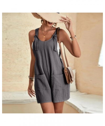 Rompers for Women Casual Cotton Linen Overall Shorts Summer Sleeveless Wide Leg Short Overalls Jumpsuits with Pockets F Gray ...