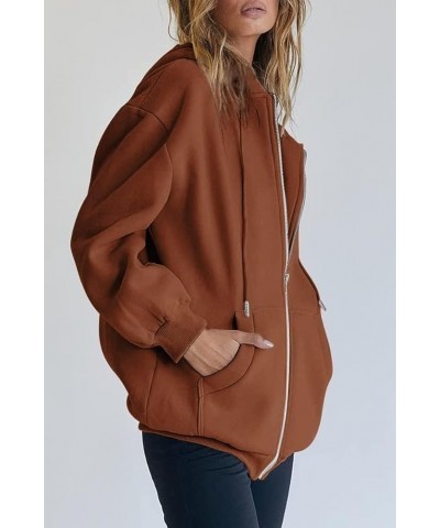 Womens Zip Up Hoodies Long Sleeve Fall Oversized Sweatshirts Casual Drawstring Zipper Y2K Jacket with Pockets Brown $11.49 Ho...