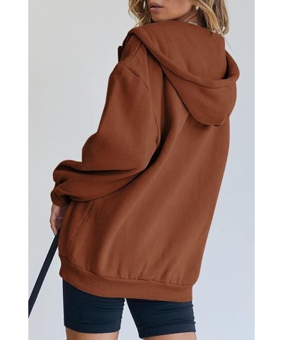 Womens Zip Up Hoodies Long Sleeve Fall Oversized Sweatshirts Casual Drawstring Zipper Y2K Jacket with Pockets Brown $11.49 Ho...