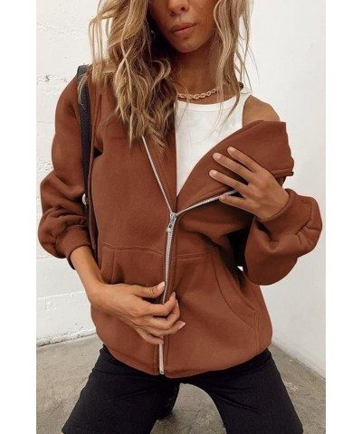 Womens Zip Up Hoodies Long Sleeve Fall Oversized Sweatshirts Casual Drawstring Zipper Y2K Jacket with Pockets Brown $11.49 Ho...