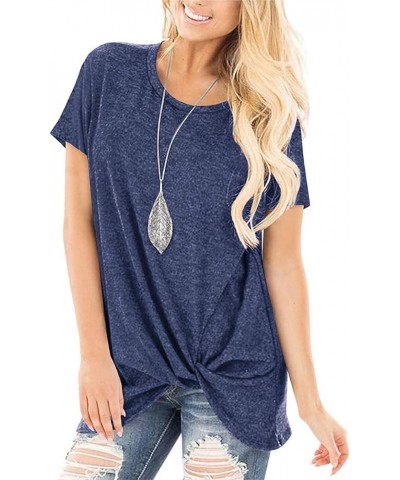 Women's Casual Shirts Twist Knot Tunics Tops 011- Navyblue $11.60 Tops