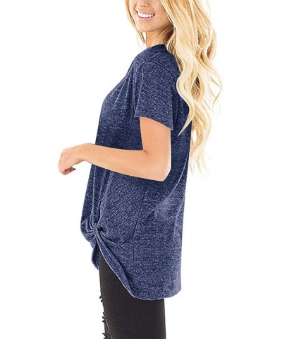 Women's Casual Shirts Twist Knot Tunics Tops 011- Navyblue $11.60 Tops