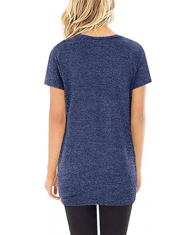 Women's Casual Shirts Twist Knot Tunics Tops 011- Navyblue $11.60 Tops