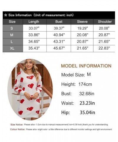 Womens Cute Heart Printed Mini Dress Crew Neck Long Sleeve Ribbed Knit Valentines Sweaters Dress 733 White & Red X-Large $21....