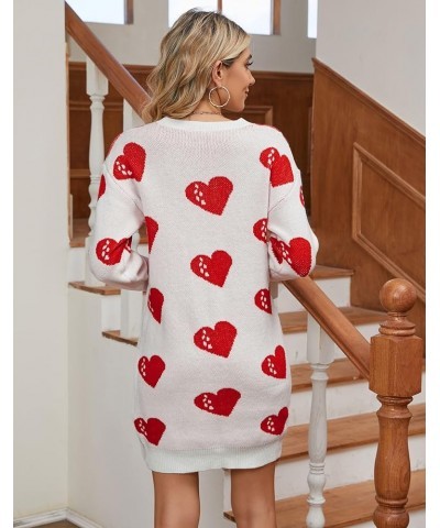 Womens Cute Heart Printed Mini Dress Crew Neck Long Sleeve Ribbed Knit Valentines Sweaters Dress 733 White & Red X-Large $21....