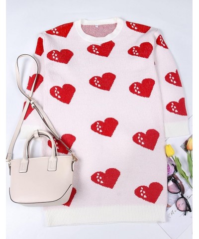 Womens Cute Heart Printed Mini Dress Crew Neck Long Sleeve Ribbed Knit Valentines Sweaters Dress 733 White & Red X-Large $21....