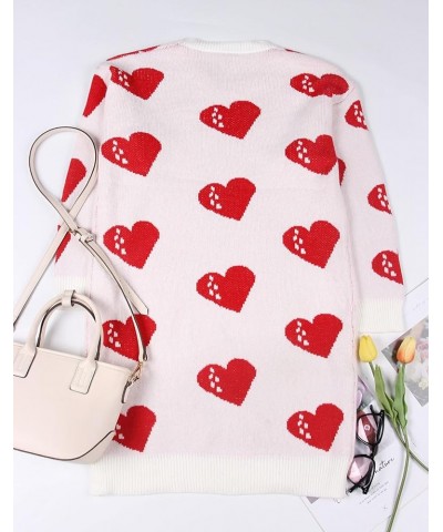 Womens Cute Heart Printed Mini Dress Crew Neck Long Sleeve Ribbed Knit Valentines Sweaters Dress 733 White & Red X-Large $21....