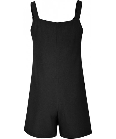 Women's Jumpsuits Summer Cotton Linen Rompers Tie Knot Strap Overalls Jumpsuit Shorts Cute Tie Shoulder Strap Shorts C01-blac...