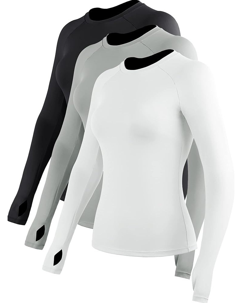 Quick-Drying Running Long Sleeve Shirt for Women Workout Shirts 09:black, Grey, White, Pack of 3 $11.54 Activewear