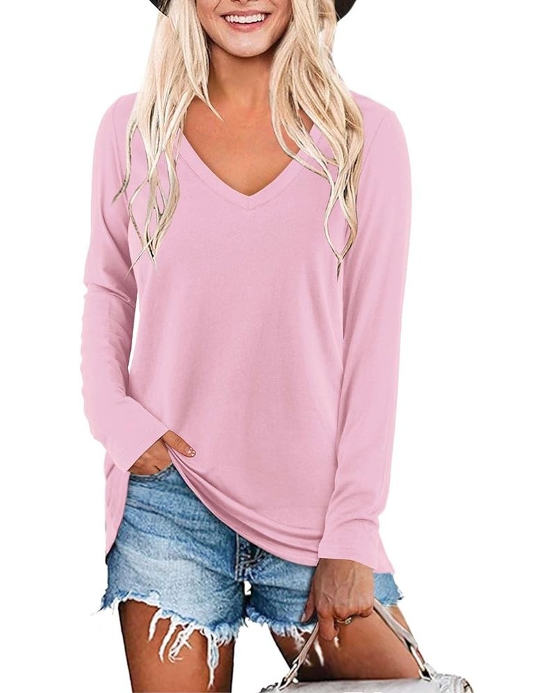 Womens Summer Tops Deep V Neck Long/Short Sleeve Shirt Loose Casual Tee T-Shirt B:pink $10.00 T-Shirts
