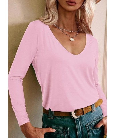 Womens Summer Tops Deep V Neck Long/Short Sleeve Shirt Loose Casual Tee T-Shirt B:pink $10.00 T-Shirts