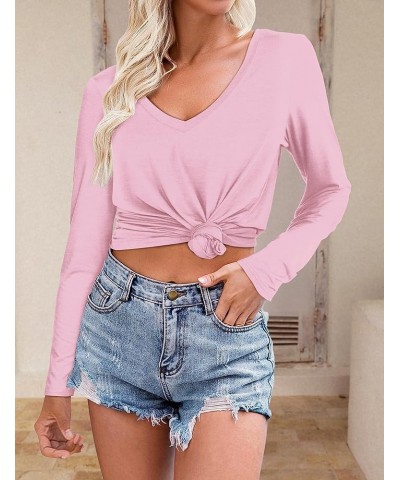 Womens Summer Tops Deep V Neck Long/Short Sleeve Shirt Loose Casual Tee T-Shirt B:pink $10.00 T-Shirts