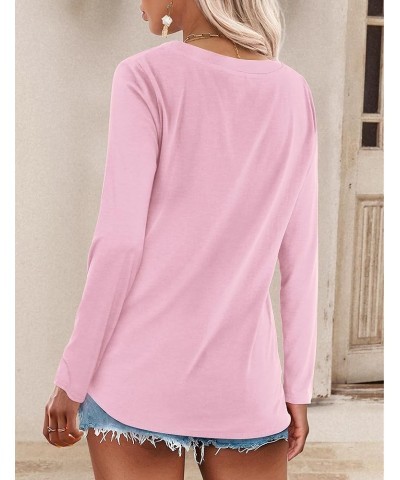 Womens Summer Tops Deep V Neck Long/Short Sleeve Shirt Loose Casual Tee T-Shirt B:pink $10.00 T-Shirts