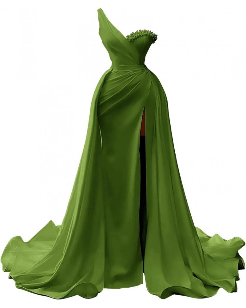 Womens One Shoulder Prom Dresses with Detachable Train Formal Evening Dress Beaded Wedding Ball Gowns Green $44.51 Dresses