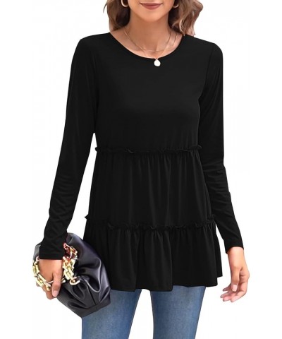 Womens Babydoll Tops Long Sleeve Ruffle Tunic Shirts for Leggings Black $14.24 Tops